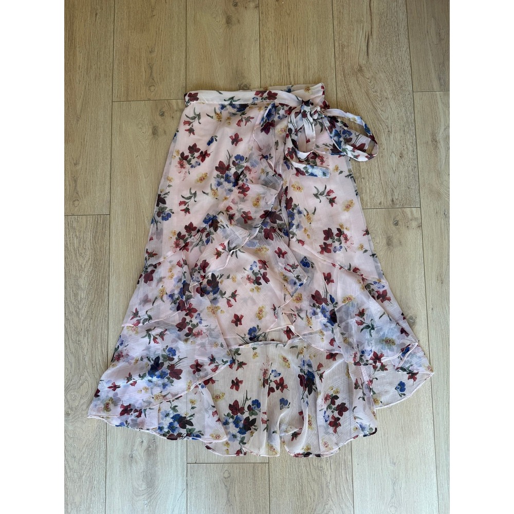 Chelsea & Violet Blush Pink Floral Ruffle Wrap Skirt Chiffon Tie Waist Women's S